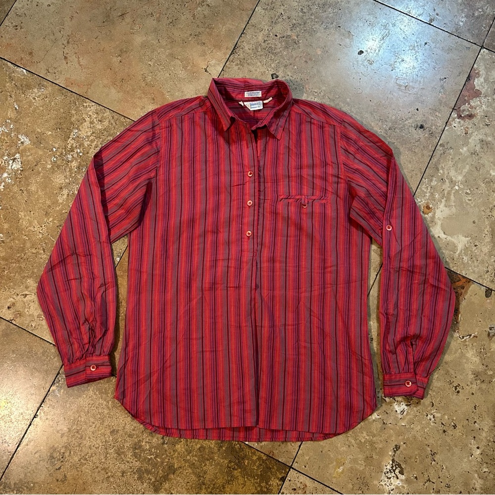 Vintage Levi Strauss&Co 1970s Half Button Up Striped Long Sleeve Size 10/Xsmall
